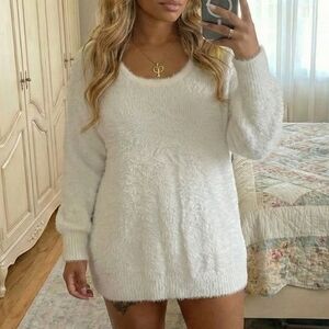 Fashion Nova White Fuzzy Eyelash Knit Sweater Plush Winter Pullover 3X Fits 1X